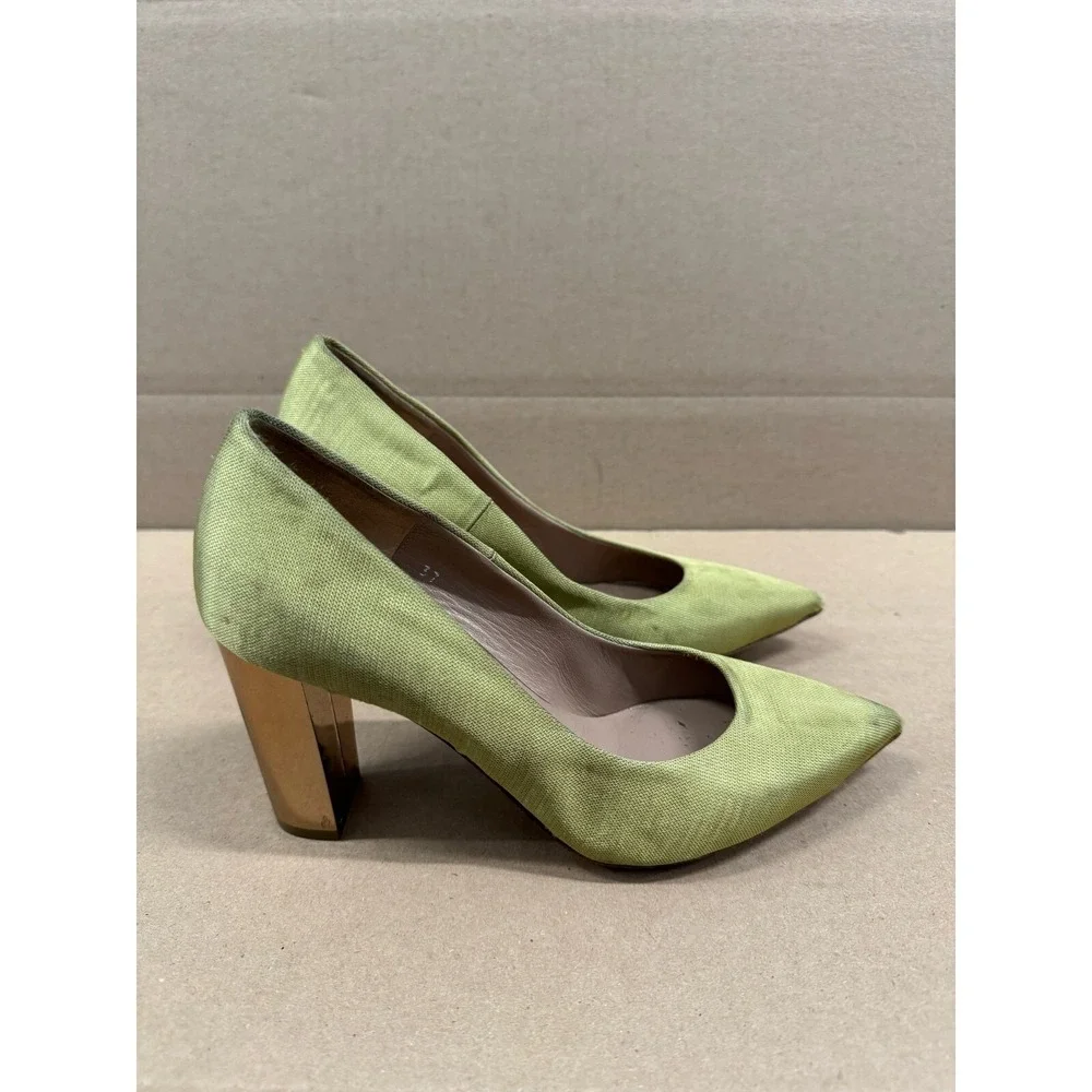 Dries Van Noten Pointed Toe Leather Pumps Green Womens‎ Size 37 EU